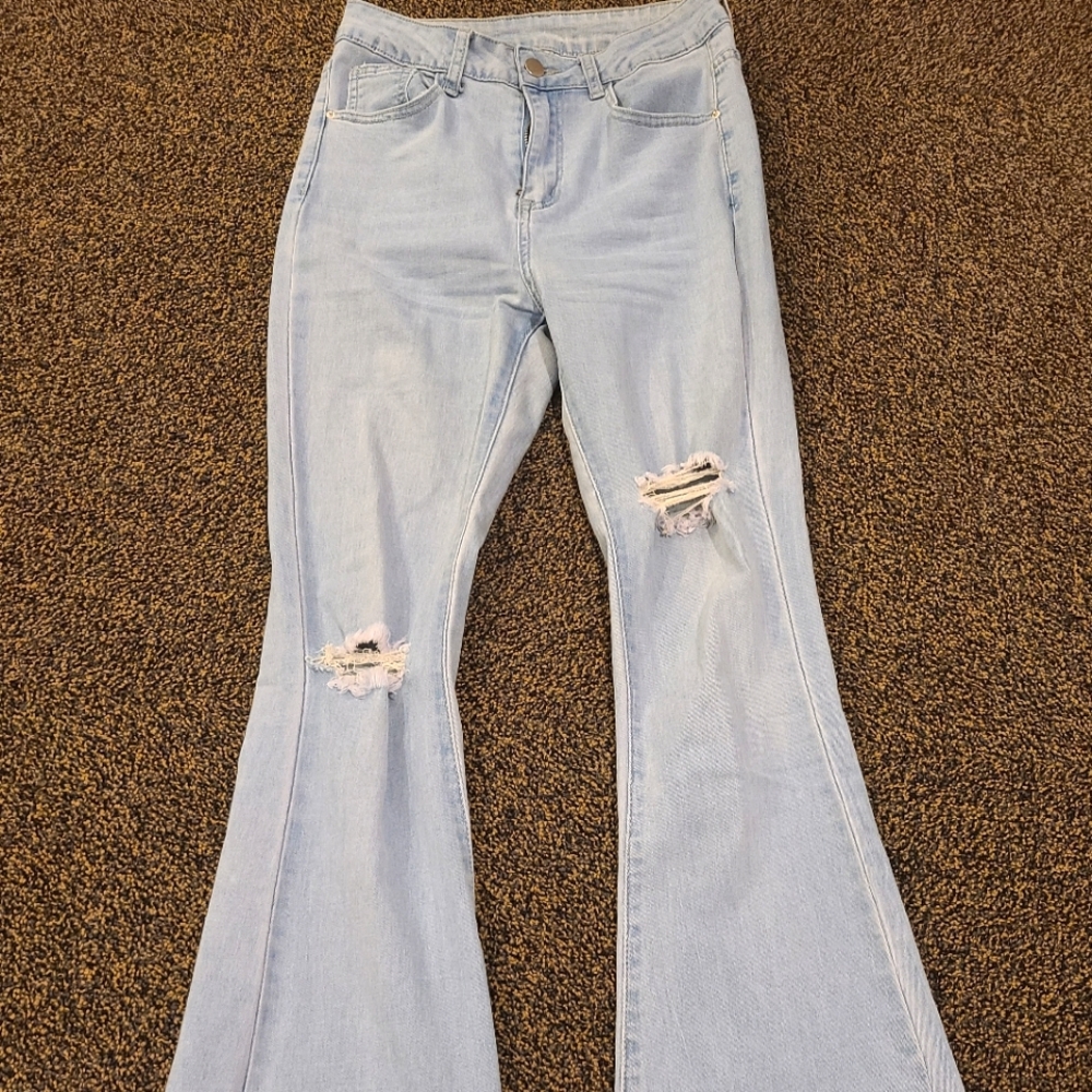 Light Blue Distressed Flare Jeans